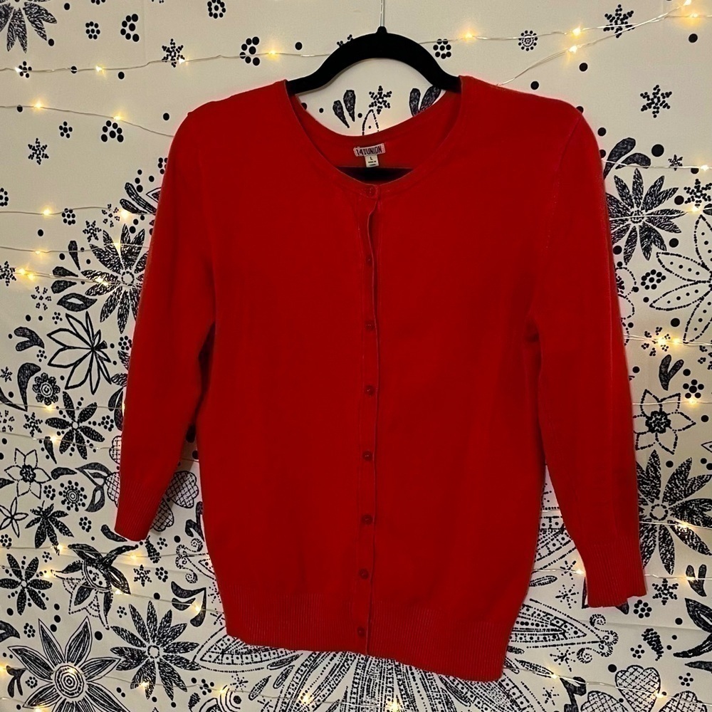 Burnt orange cardigan, super cute and flattering. Well loved!